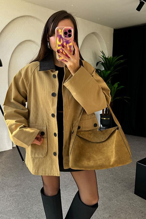 Lonewa Camel Gabardin Ceket