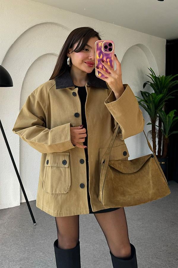 Lonewa Camel Gabardin Ceket