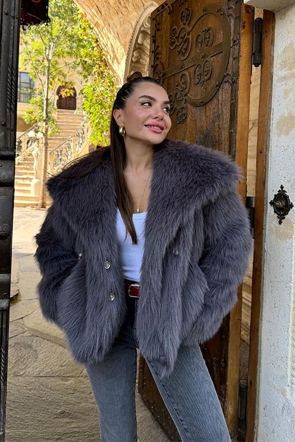 Lopez Yakalı Premium Antrasit Kürk