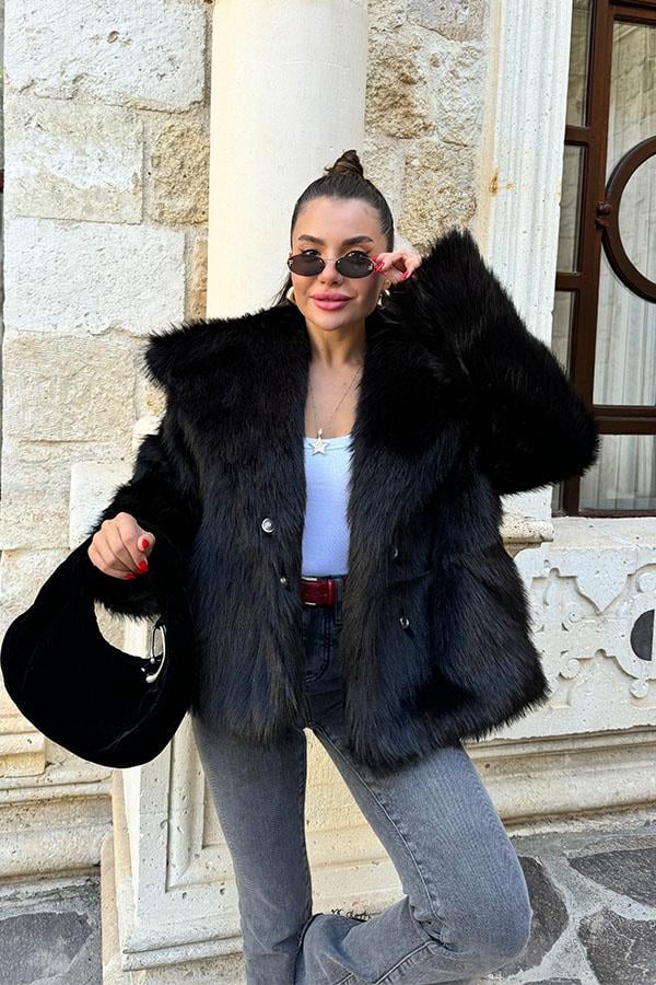 Lopez Yakalı Premium Siyah Kürk