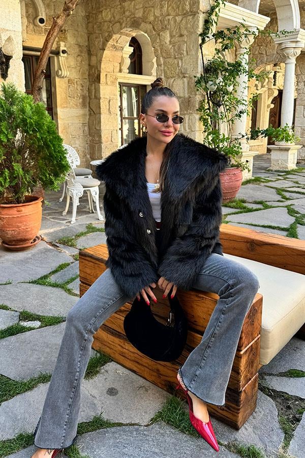 Lopez Yakalı Premium Siyah Kürk