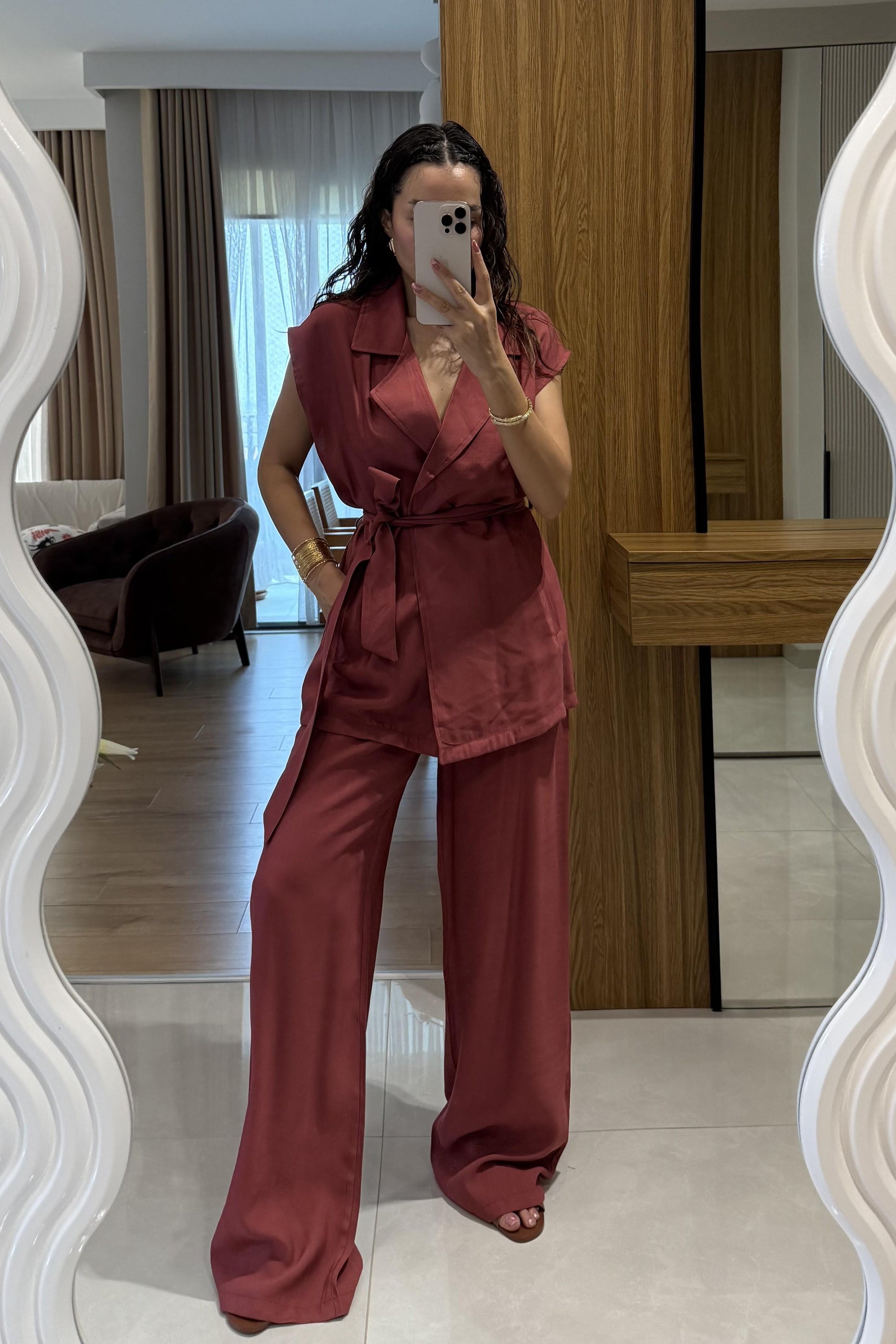 Lucie Bordo Kuşaklı Yelekli Takım