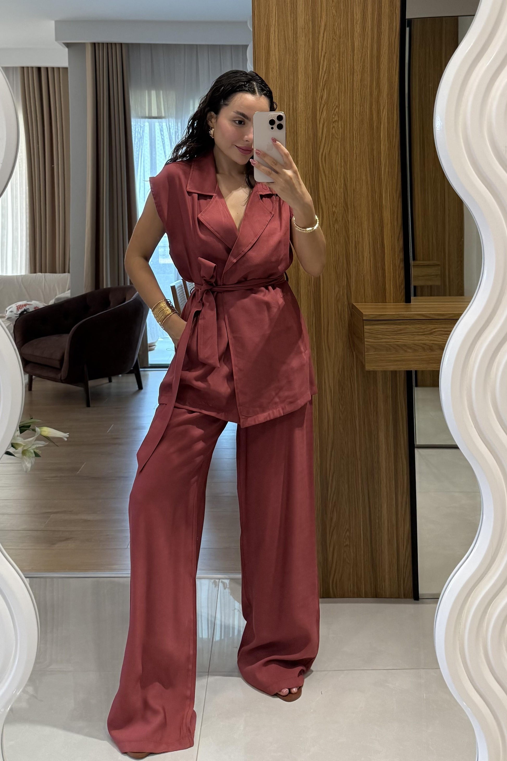 Lucie Bordo Kuşaklı Yelekli Takım