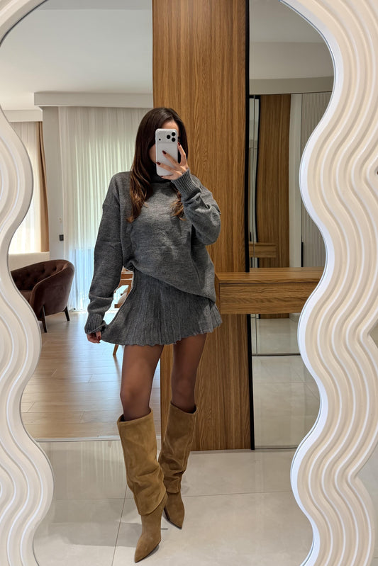 Lucien Antrasit Balıkçı Yaka Triko Etekli Takım