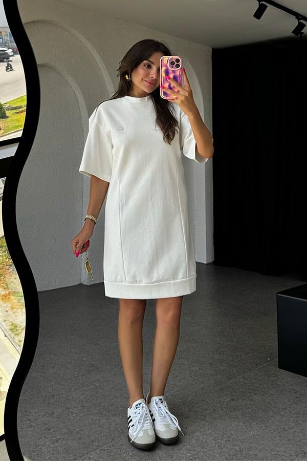 Lucille Orijinal Sırt Fermuar Detaylı Beyaz Elbise