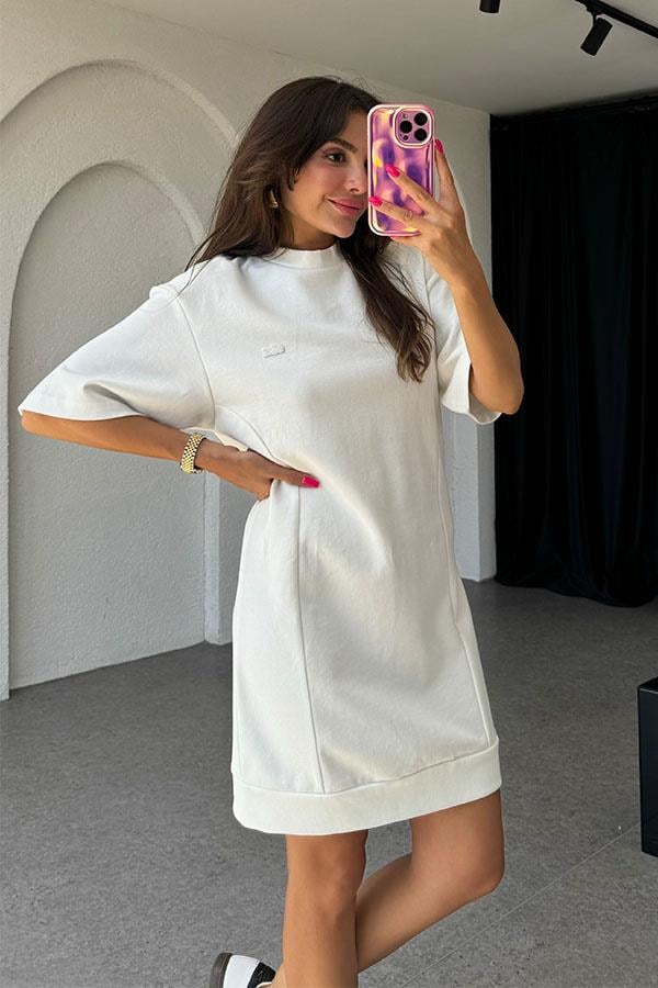 Lucille Orijinal Sırt Fermuar Detaylı Beyaz Elbise