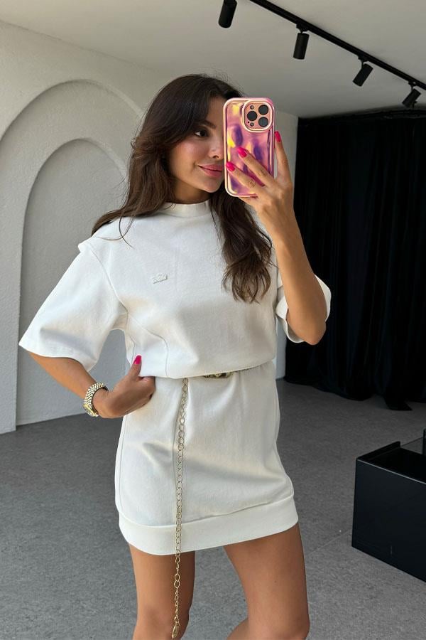 Lucille Orijinal Sırt Fermuar Detaylı Beyaz Elbise