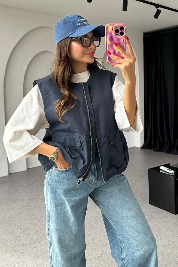 Lugo Fermuarlı Bomber Lacivert Yelek