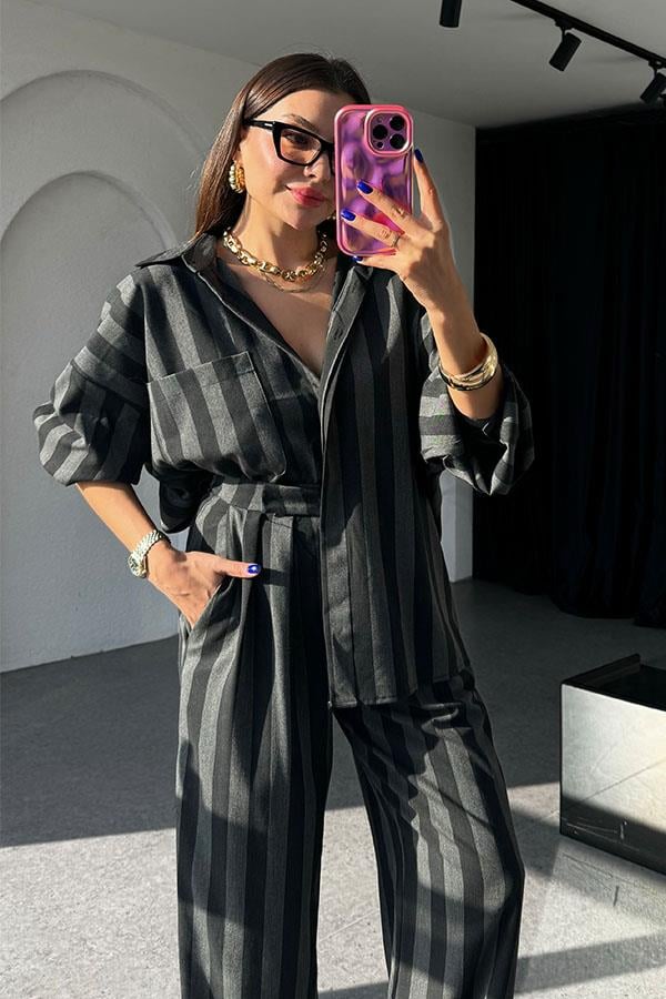 Luiana Şeritli Antrasit Takım