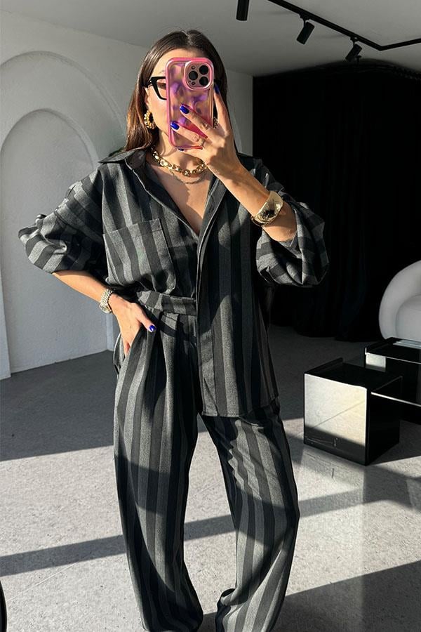 Luiana Şeritli Antrasit Takım