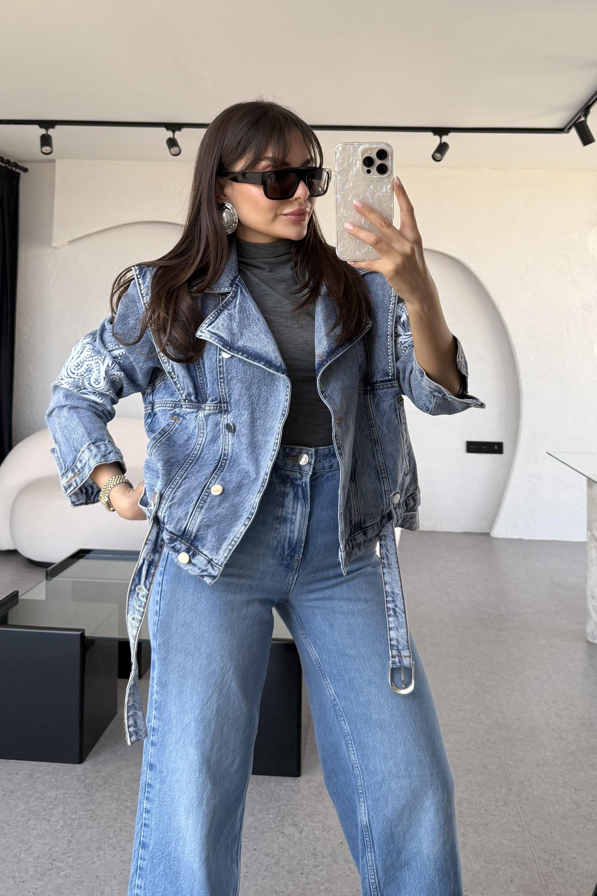 Lumicera Tasarım Taşlı Kot Ceket