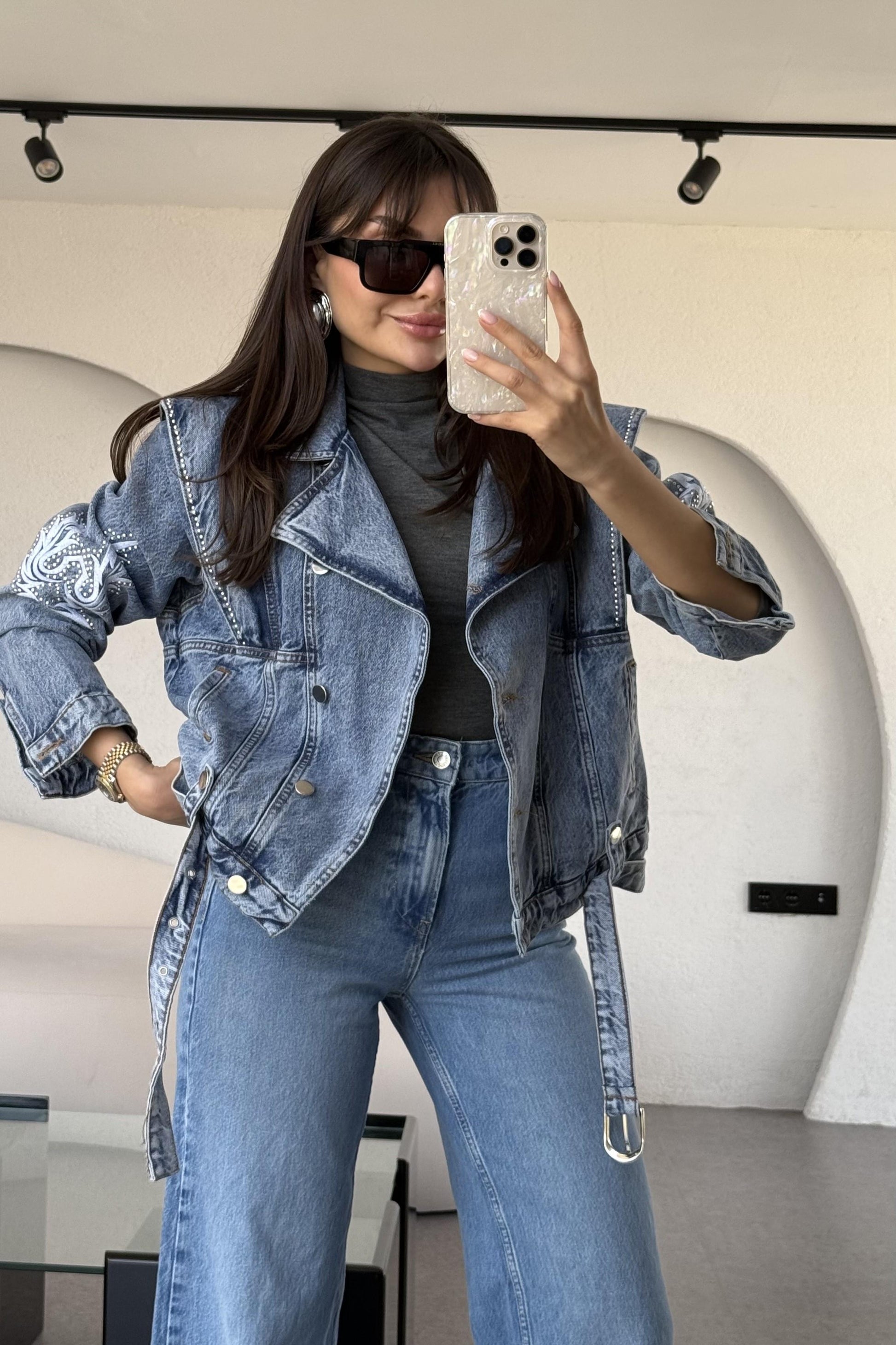 Lumicera Tasarım Taşlı Kot Ceket