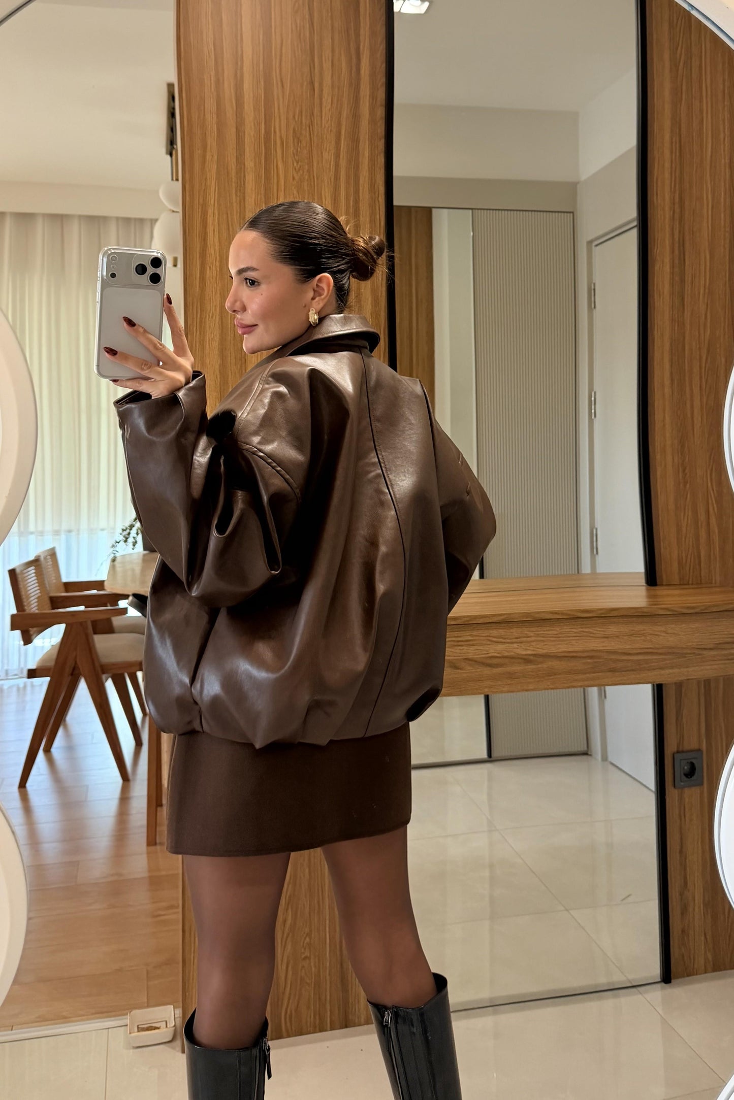 Lumos Acı Kahve Deri Bomber