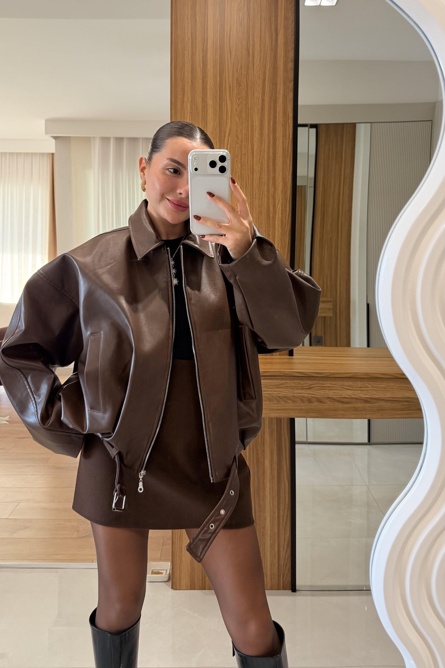 Lumos Acı Kahve Deri Bomber