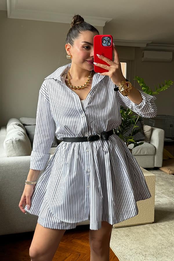 Lune Çizgili Gömlekli Elbise
