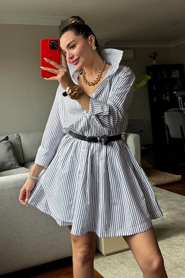 Lune Çizgili Gömlekli Elbise