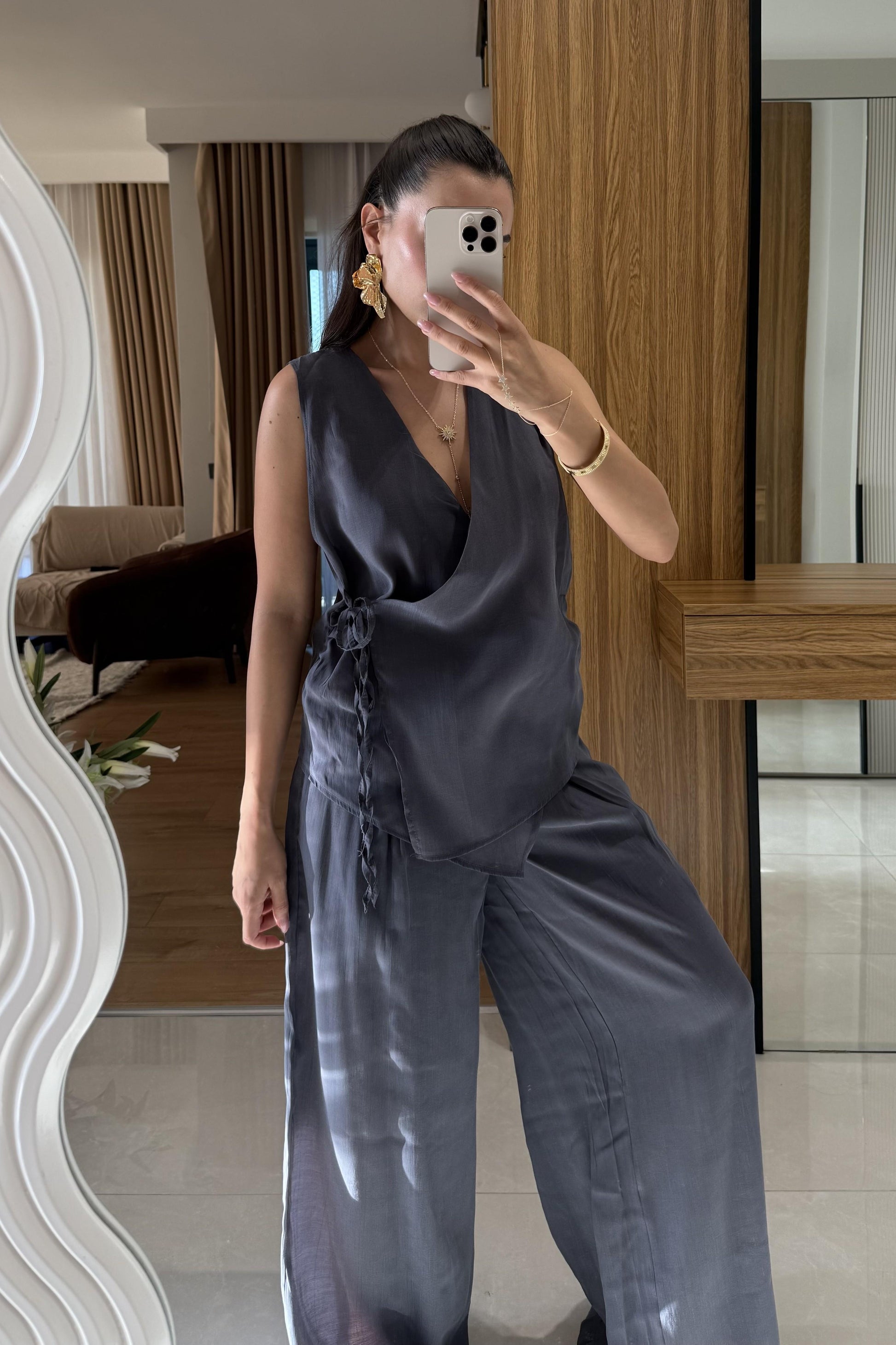 Lunea Gri Bağlamalı Tensel Takım