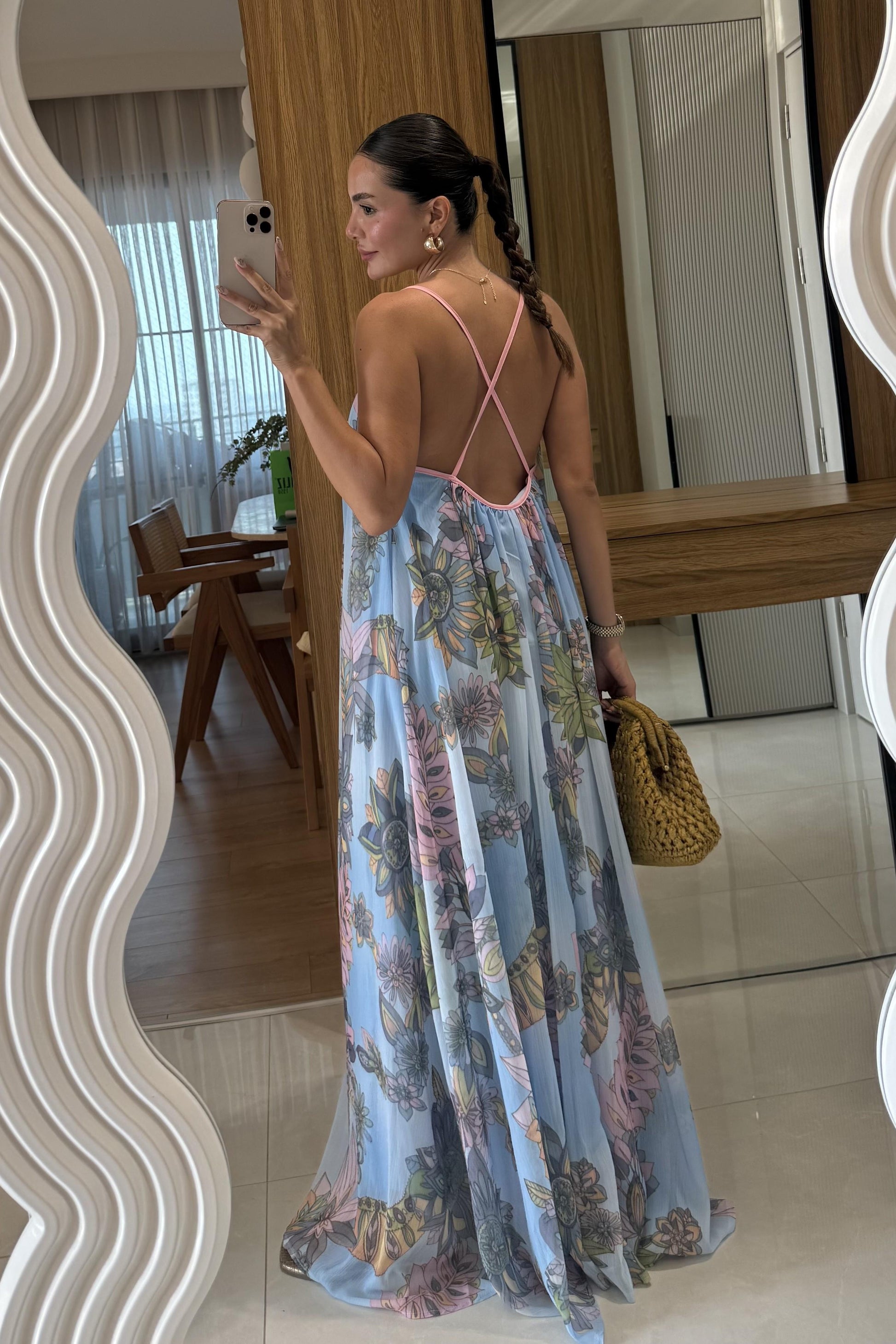 Lunessa Mavi Çiçek Desen Elbise