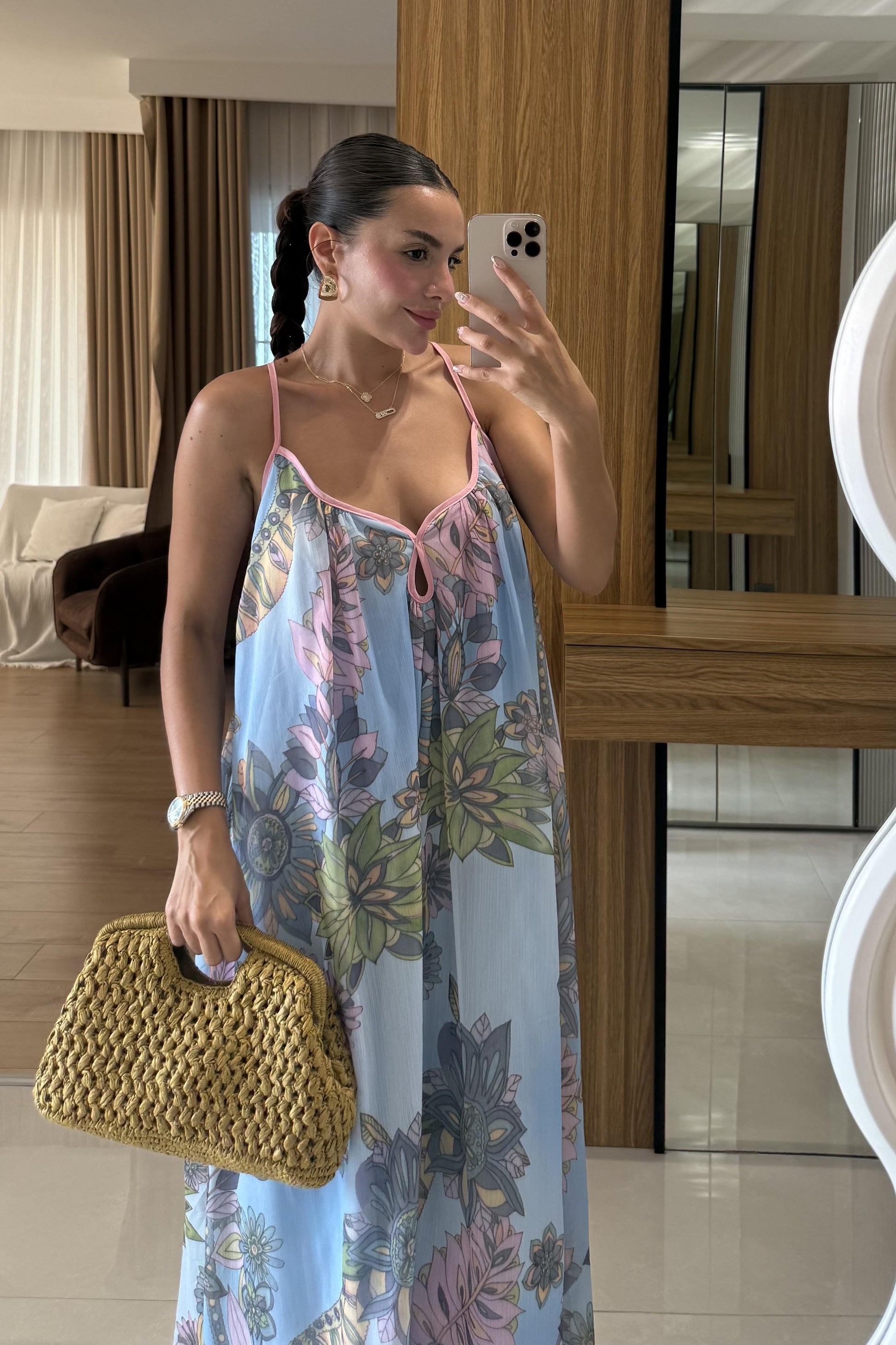 Lunessa Mavi Çiçek Desen Elbise