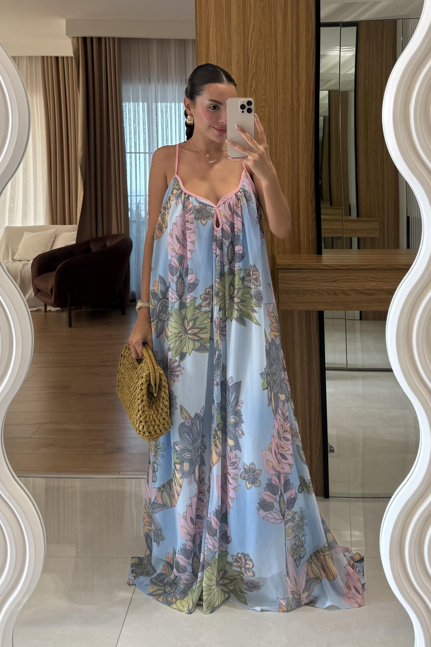 Lunessa Mavi Çiçek Desen Elbise