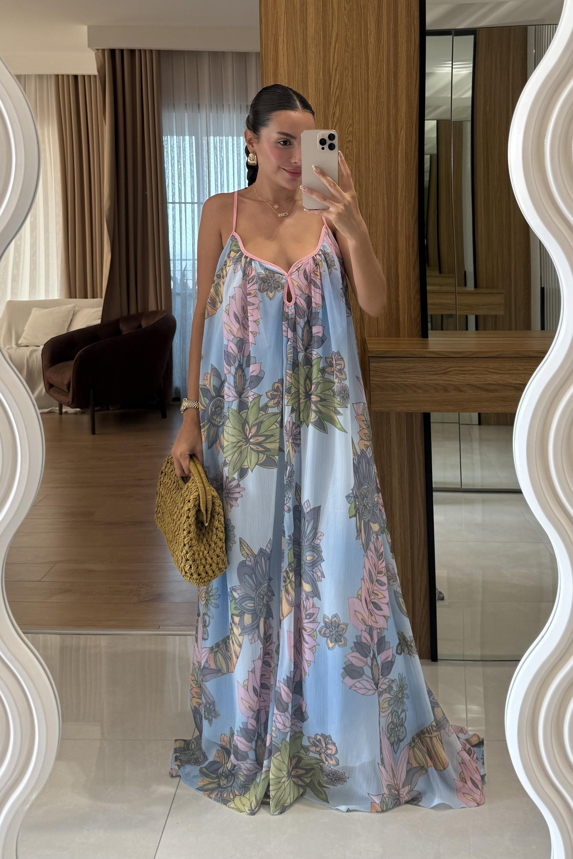 Lunessa Mavi Çiçek Desen Elbise