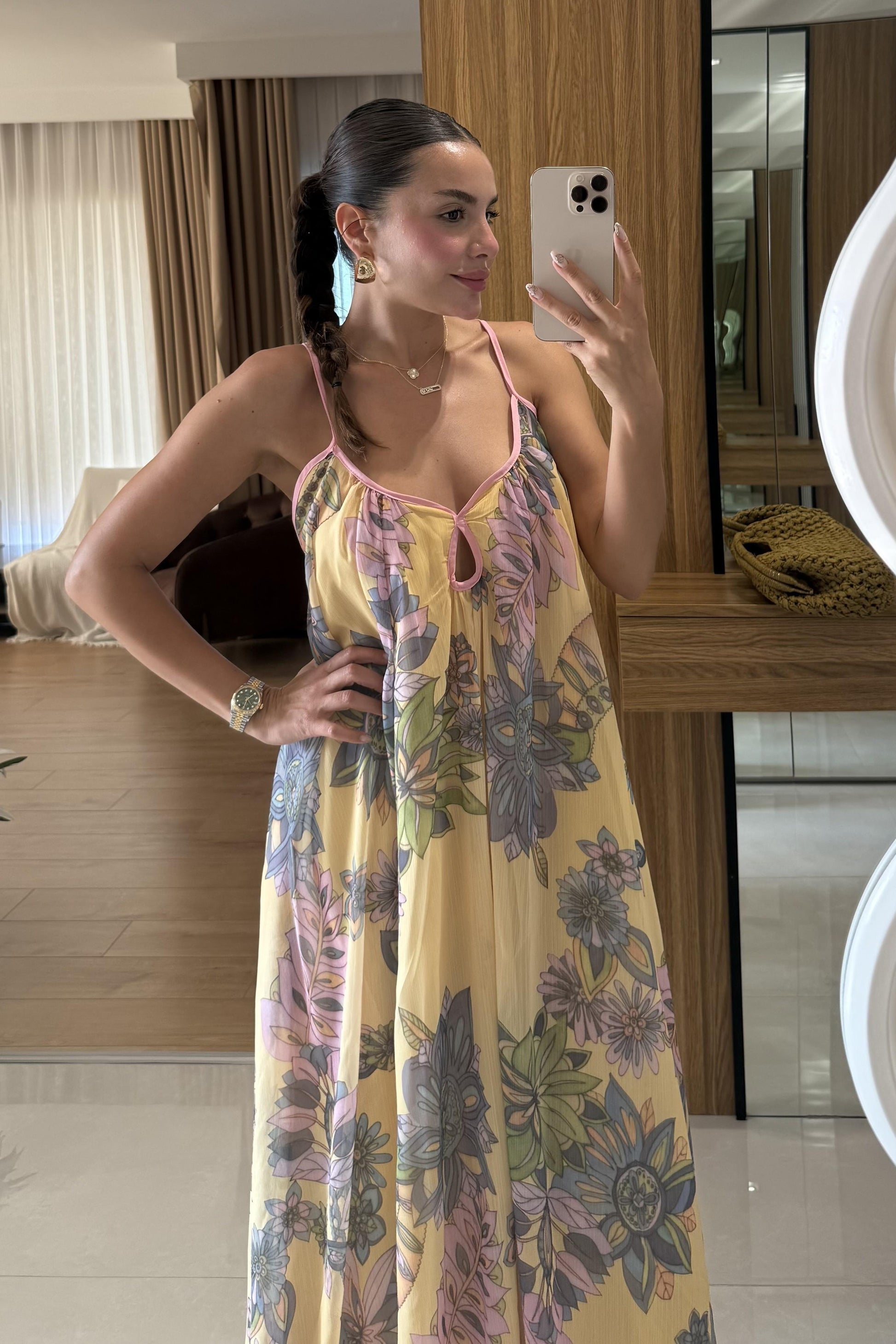 Lunessa Sarı Çiçek Desen Elbise