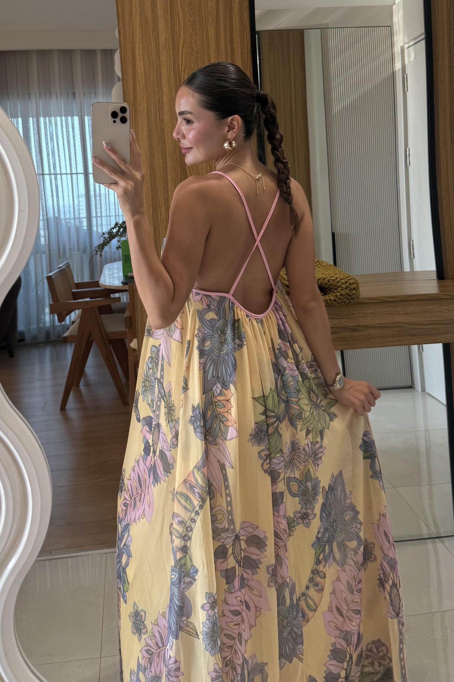 Lunessa Sarı Çiçek Desen Elbise