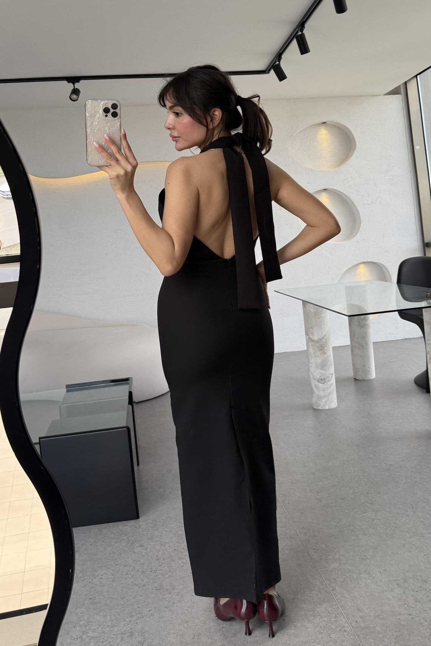 Lusinda Sırt Dekolteli Çapraz Yaka Tasarım Elbise