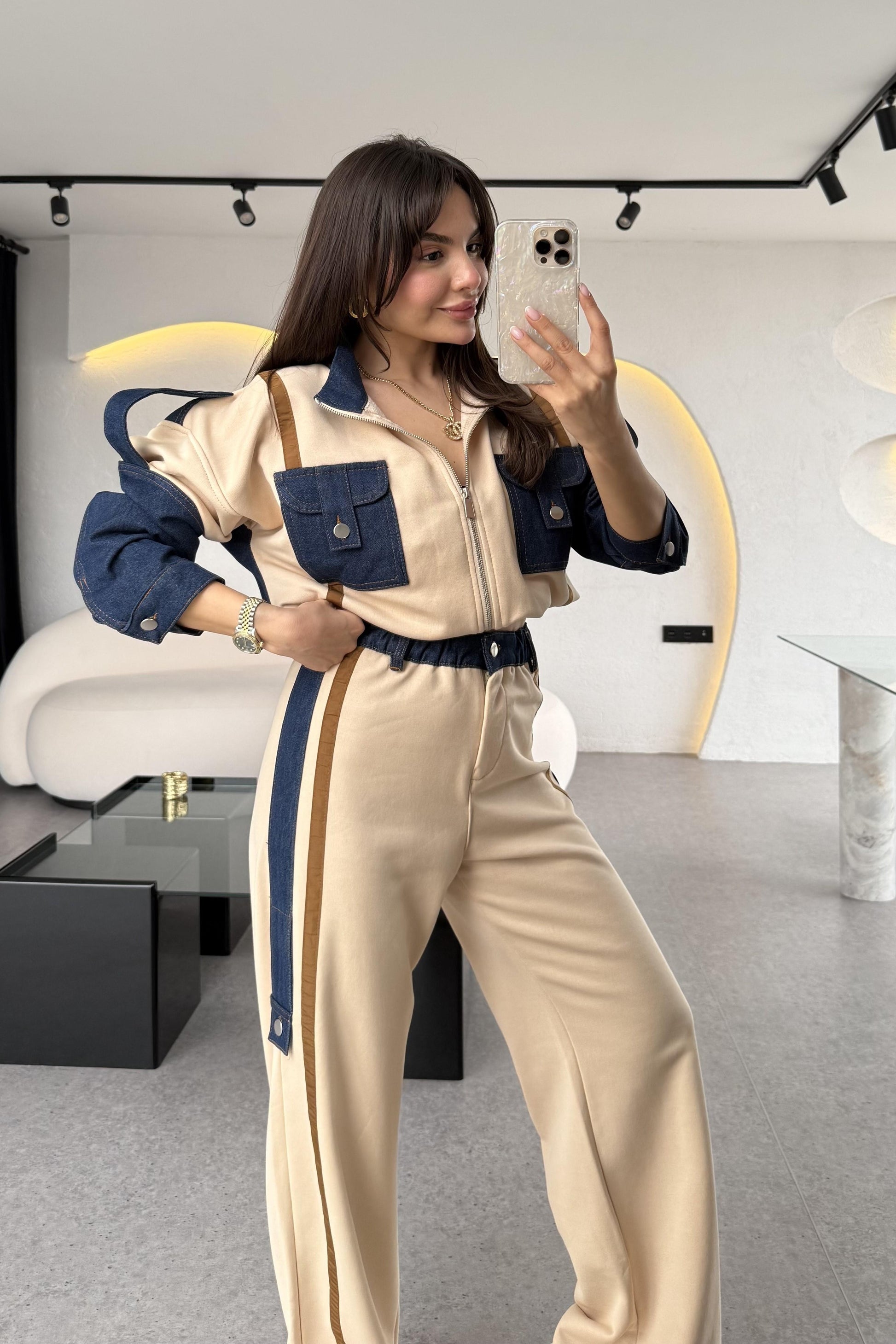 Luther Krem Kot Karışımlı Tasarım Takım