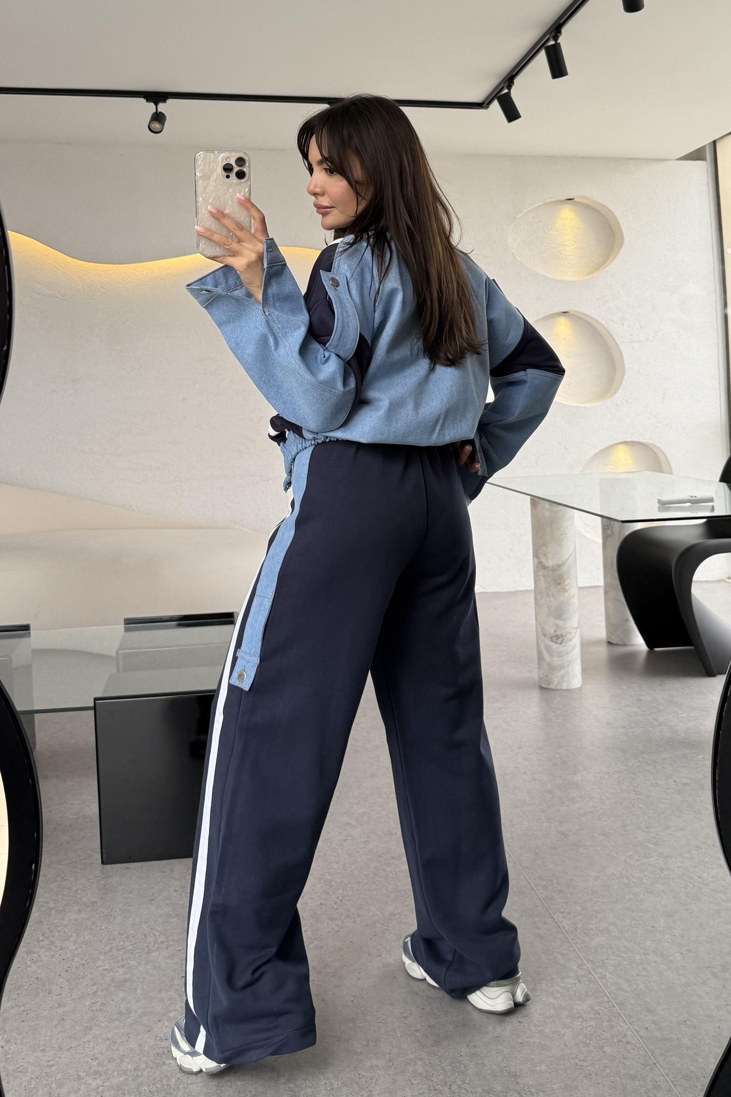 Luther Lacivert Kot Karışımlı Tasarım Takım