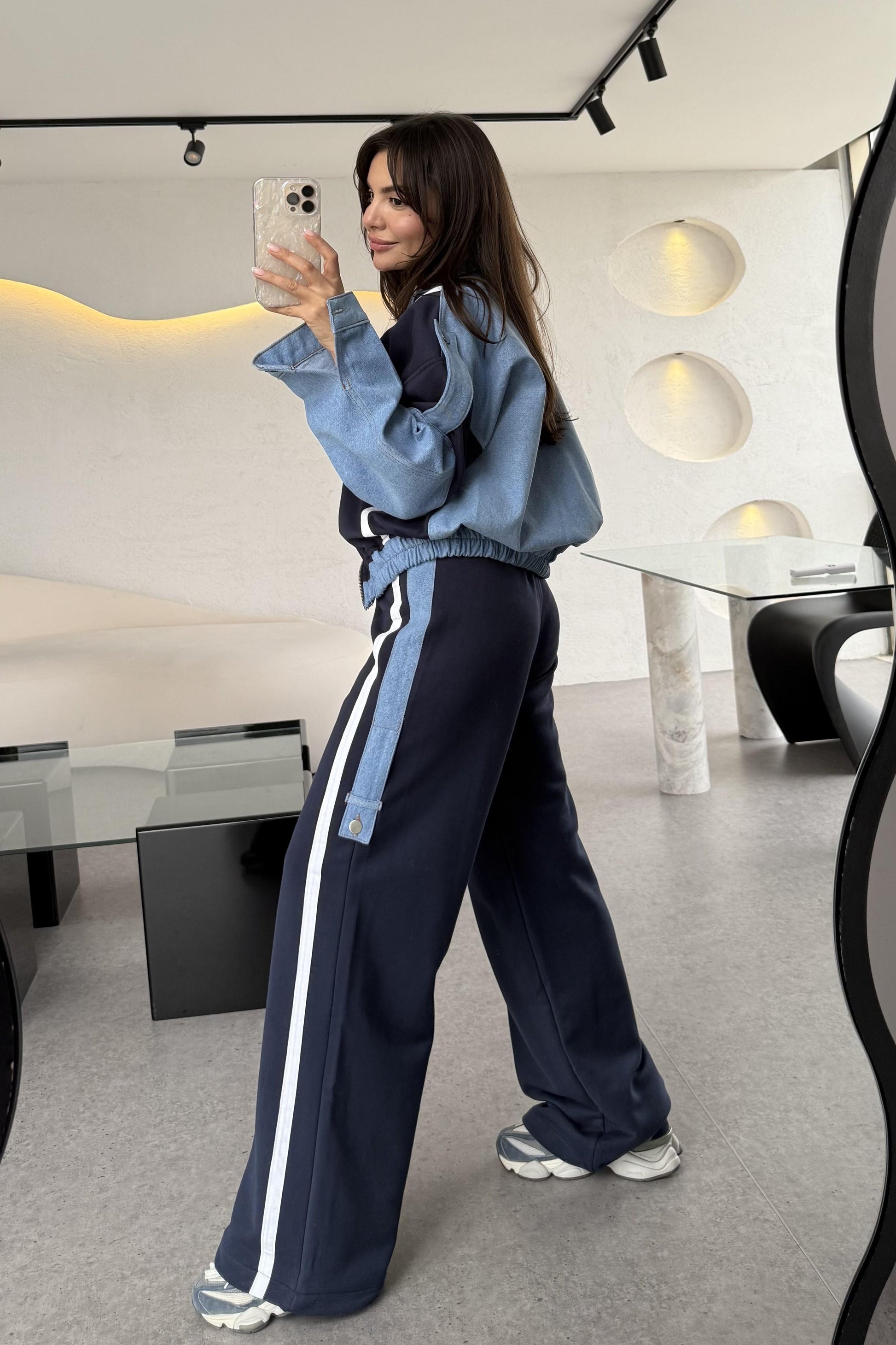 Luther Lacivert Kot Karışımlı Tasarım Takım