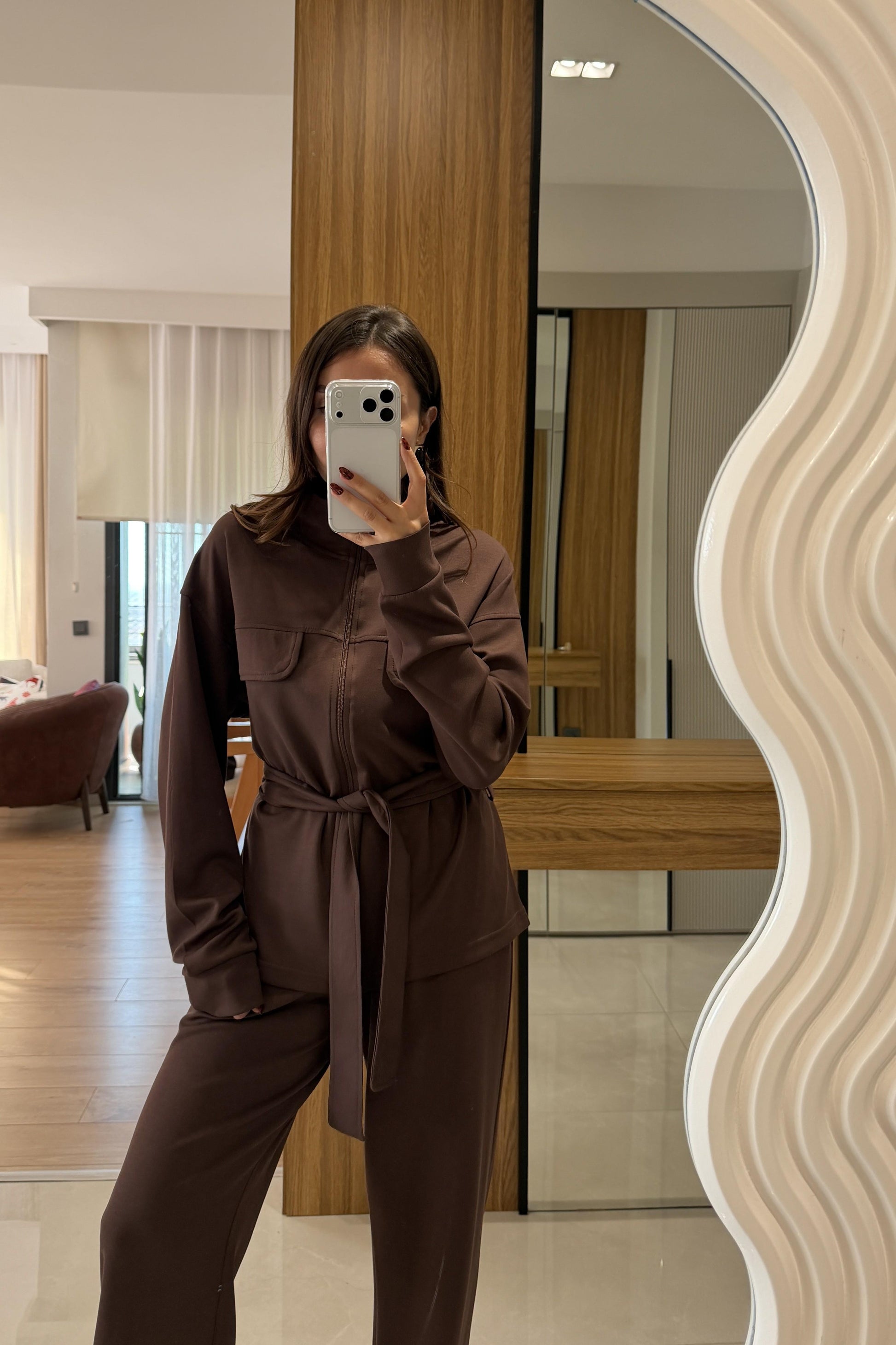 Luxor Kahve Kuşak Detaylı Takım