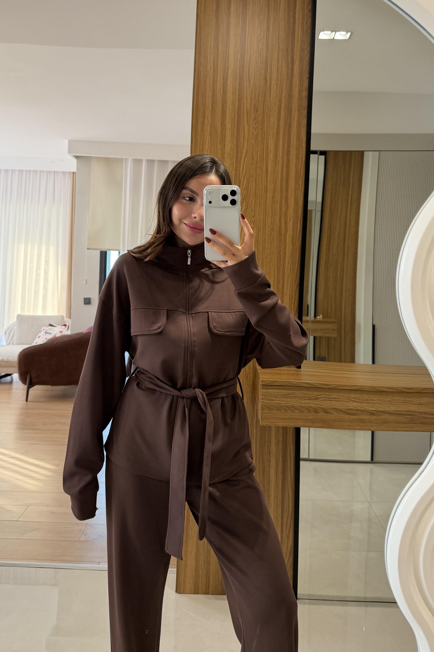 Luxor Kahve Kuşak Detaylı Takım