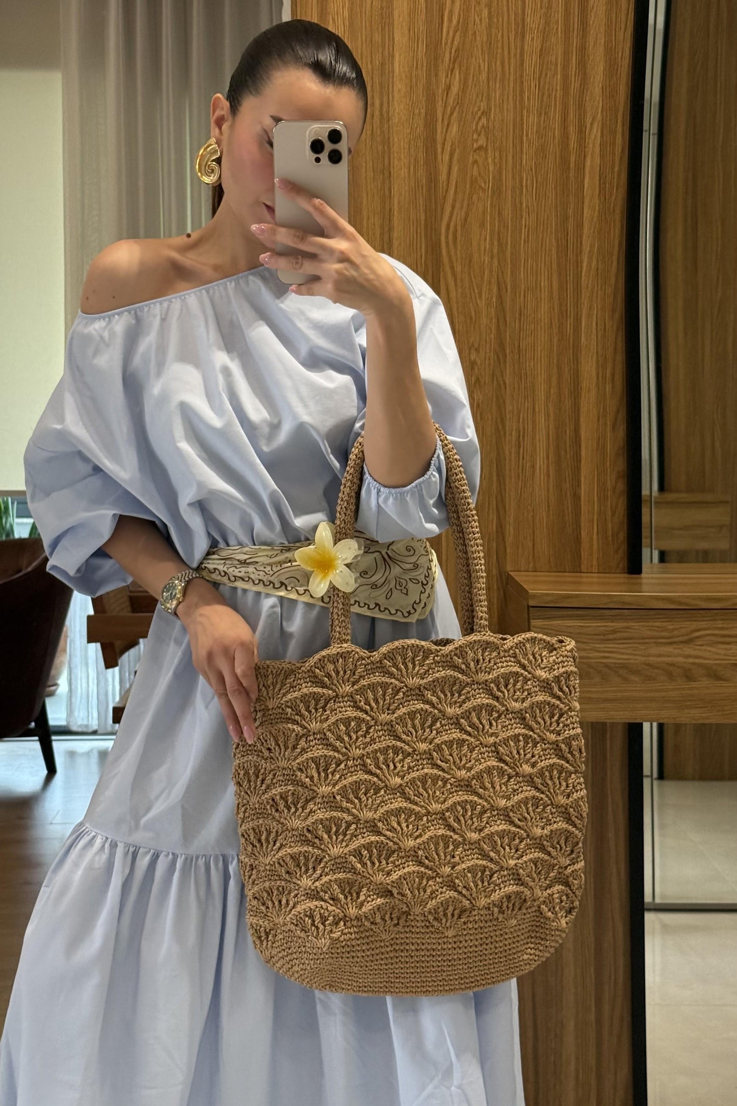 Majuro Bebe Mavi Boğumlu Poplin Elbise