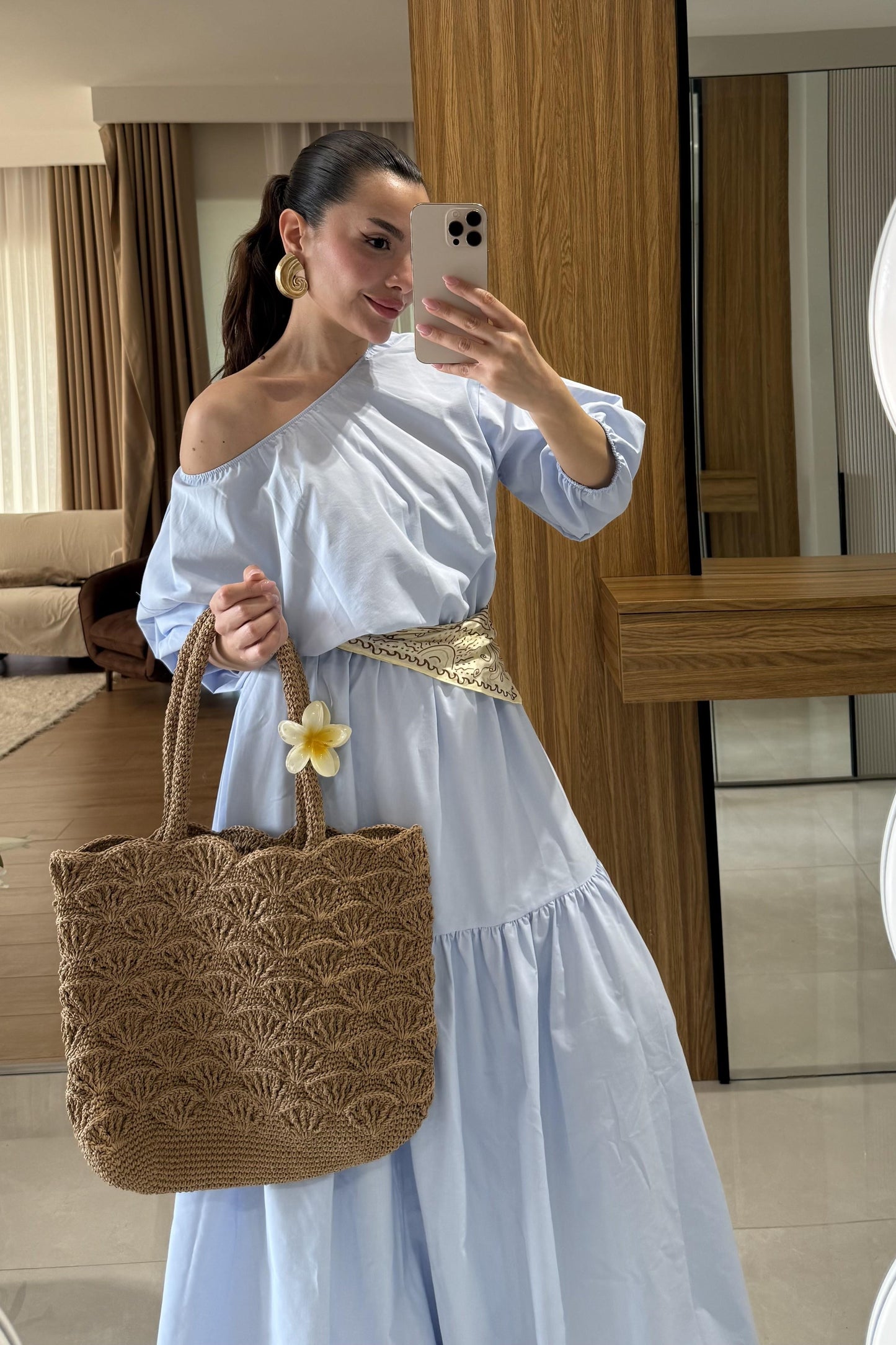 Majuro Bebe Mavi Boğumlu Poplin Elbise