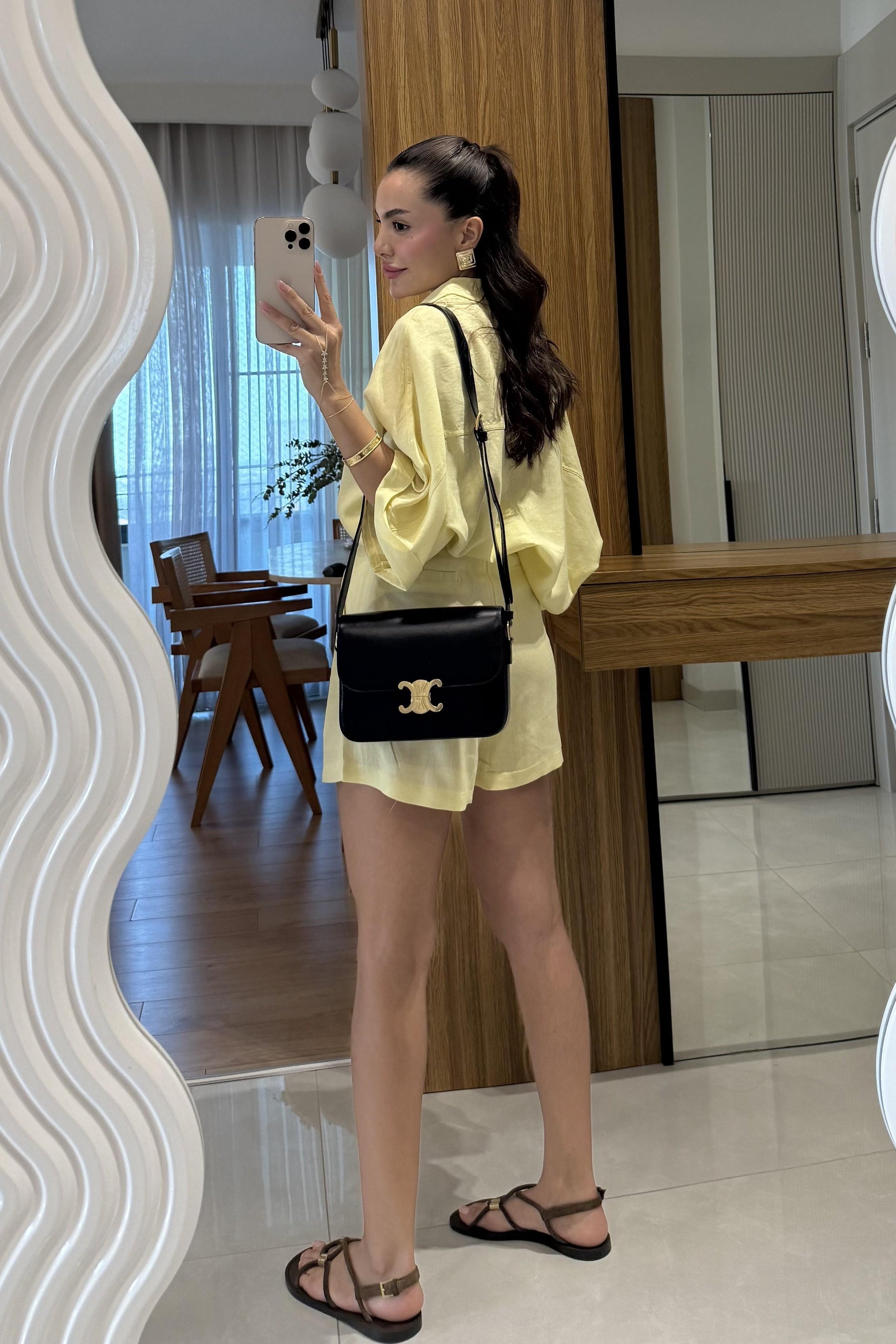 Mareis Sarı Gömlek Şort Keten Takım