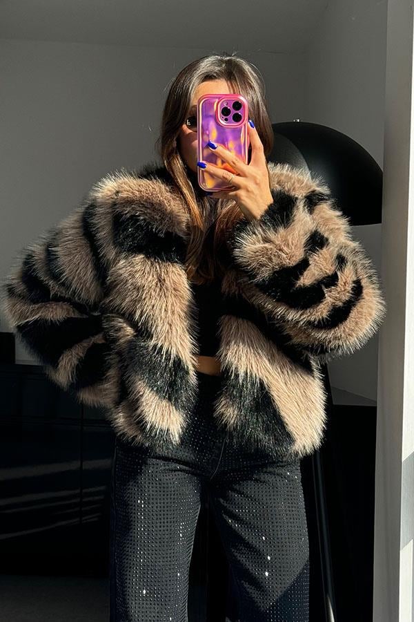 Margaux Siyah Geçişli Kahve Kürk
