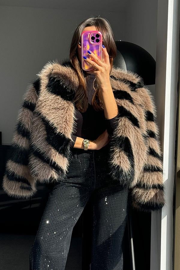 Margaux Siyah Geçişli Kahve Kürk