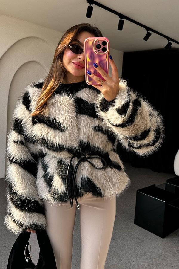 Margaux Siyah Geçişli Krem Kürk