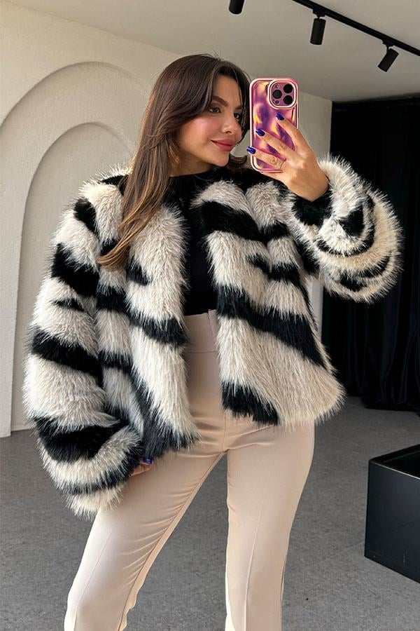 Margaux Siyah Geçişli Krem Kürk