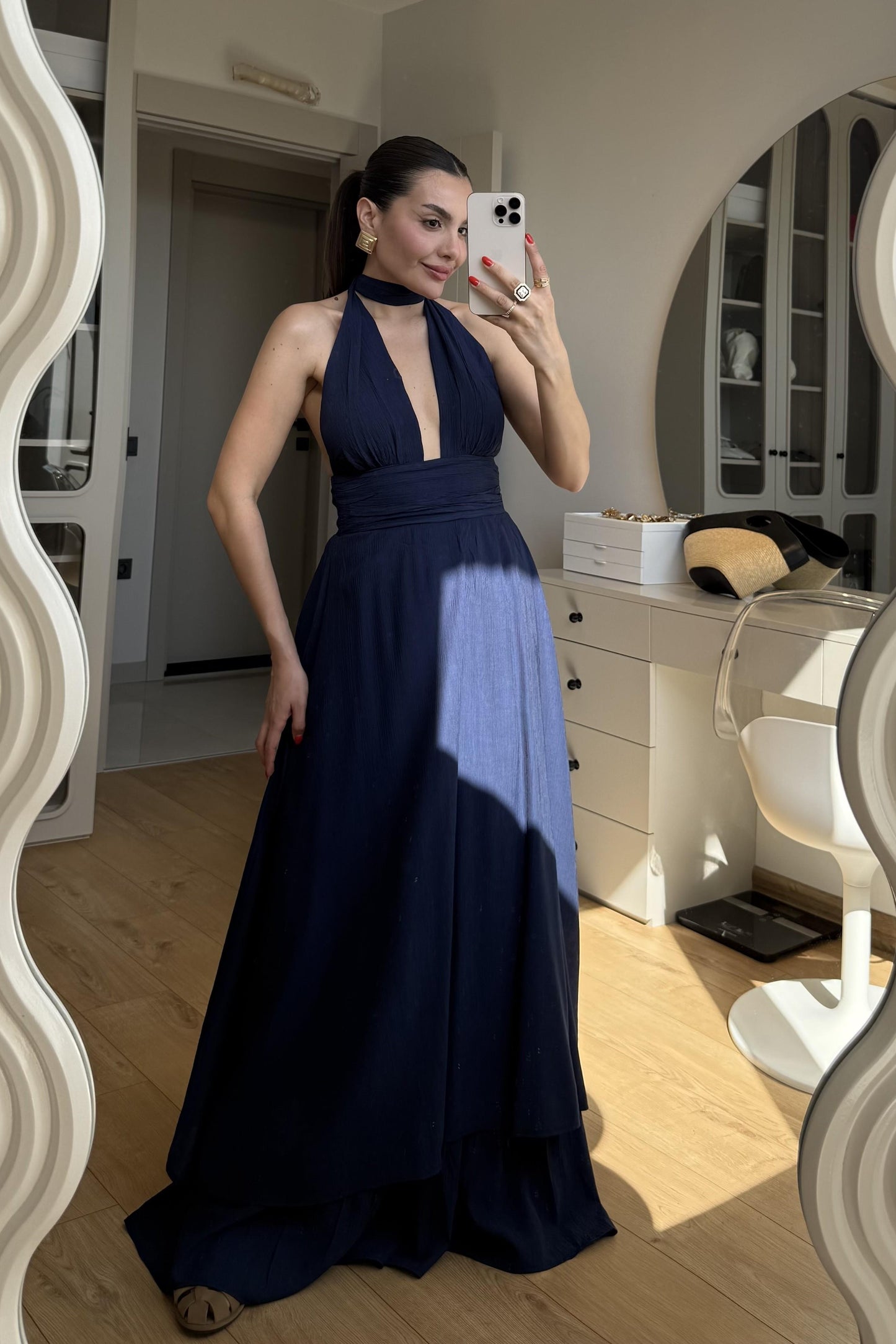 Margot Lacivert Boyundan Bağlamalı Elbise