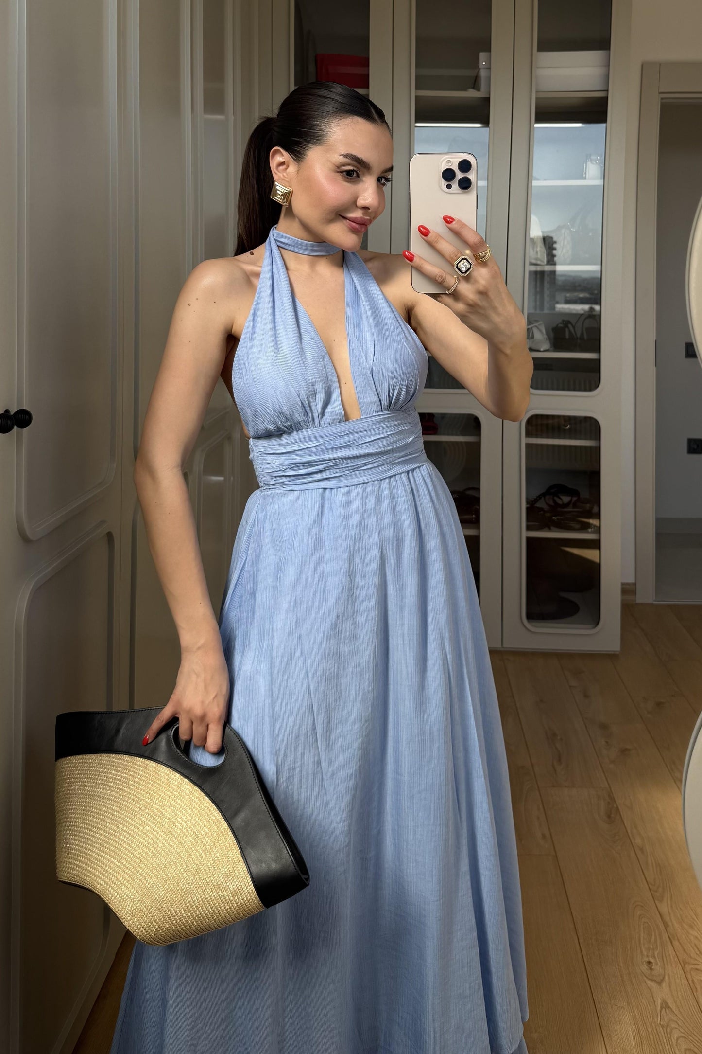 Margot Mavi Boyundan Bağlamalı Elbise