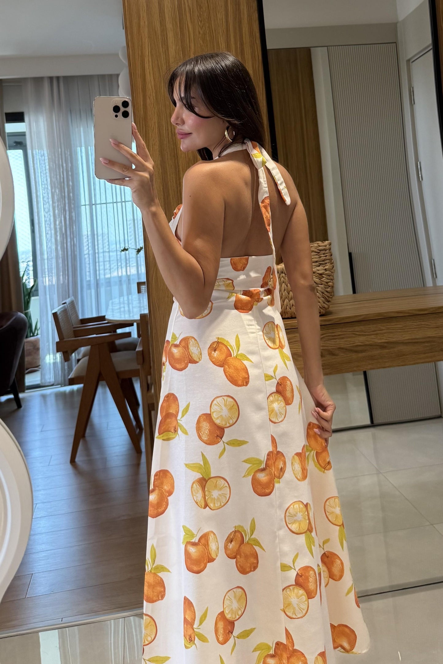 Marja Portakal Desen Keten Elbise