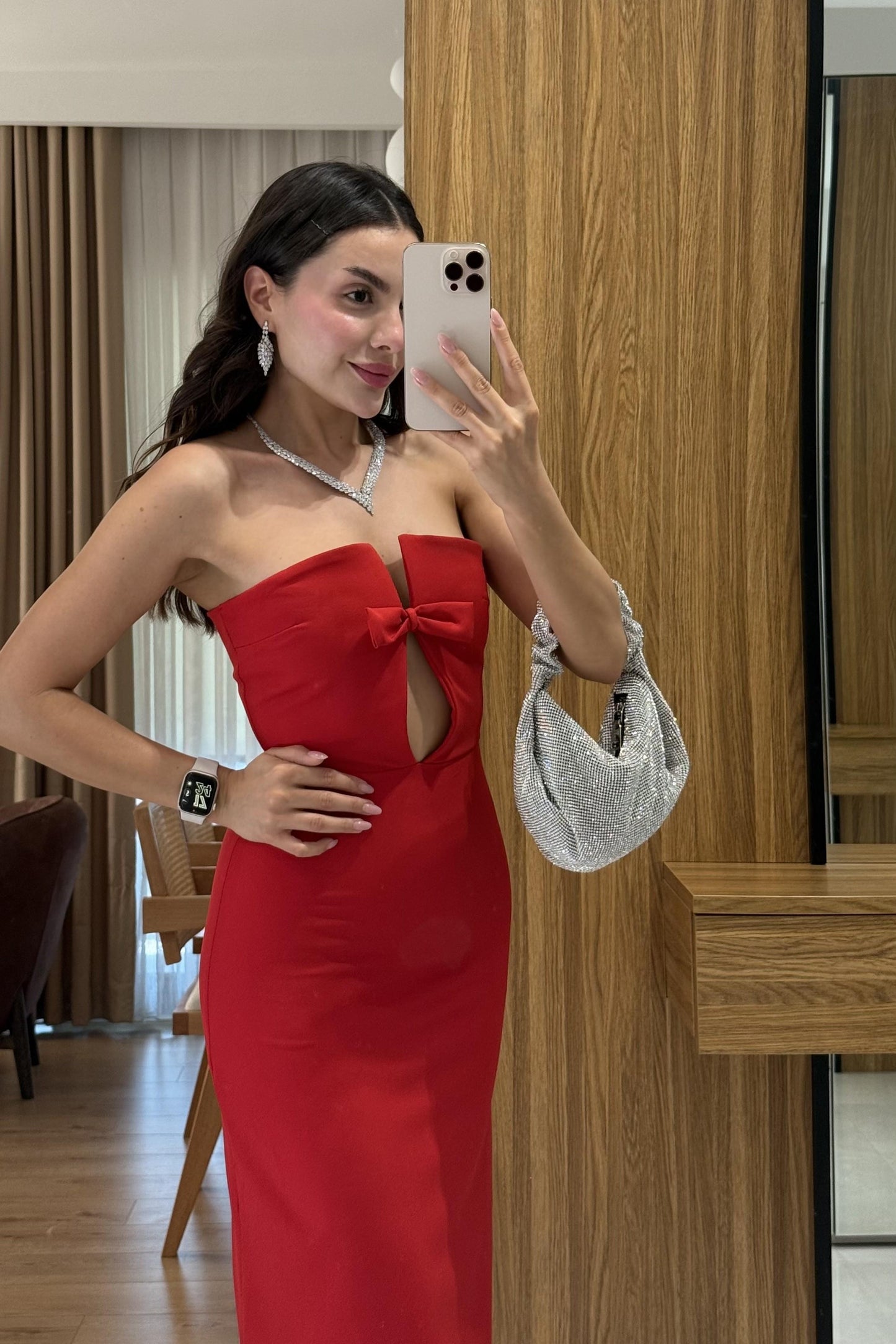 Marlowe Kırmızı Şık Fiyonklu Elbise