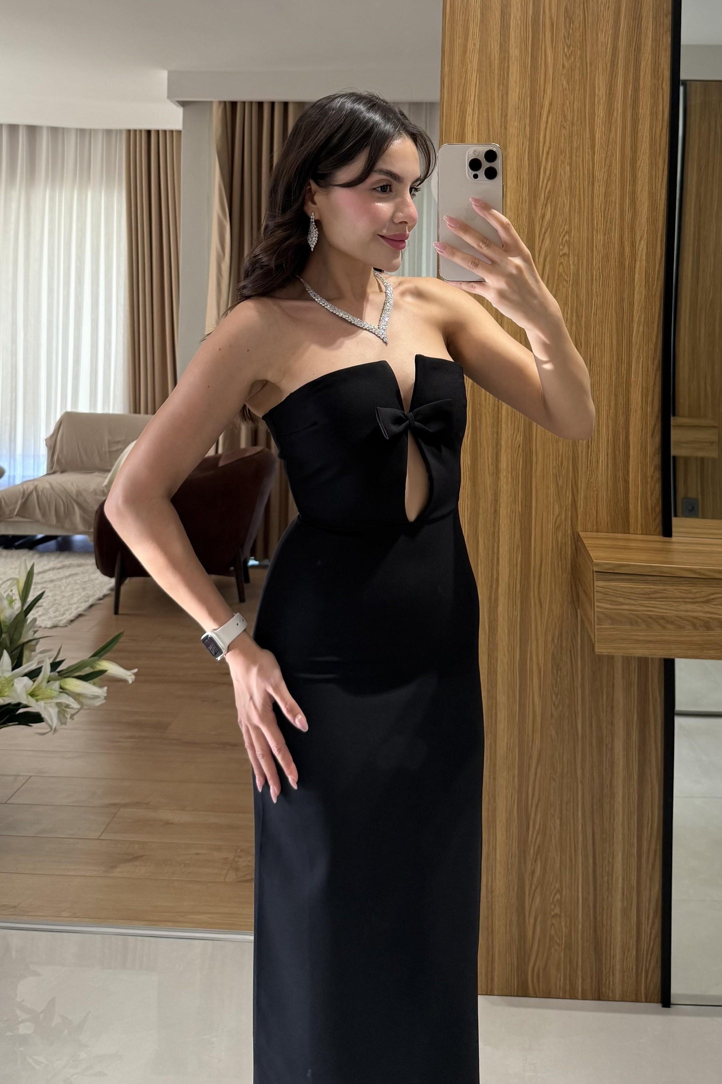 Marlowe Siyah Şık Fiyonklu Elbise