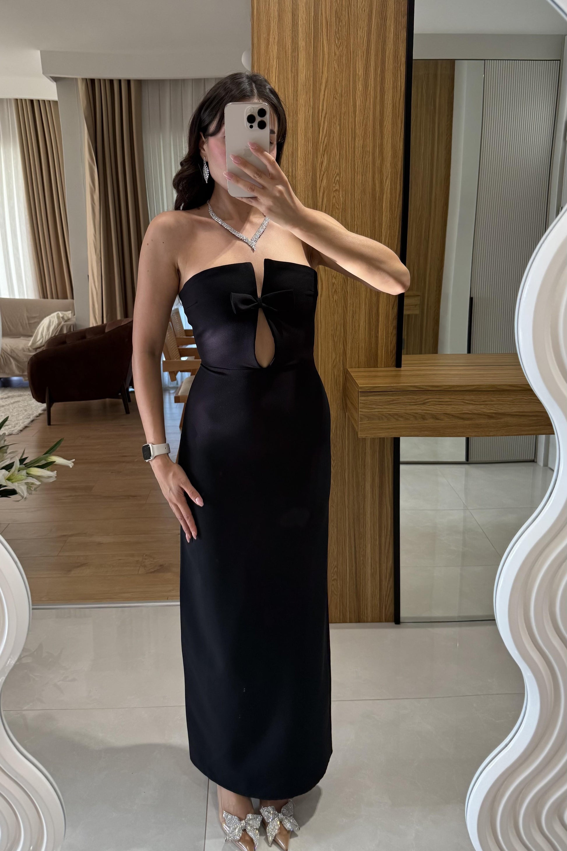 Marlowe Siyah Şık Fiyonklu Elbise