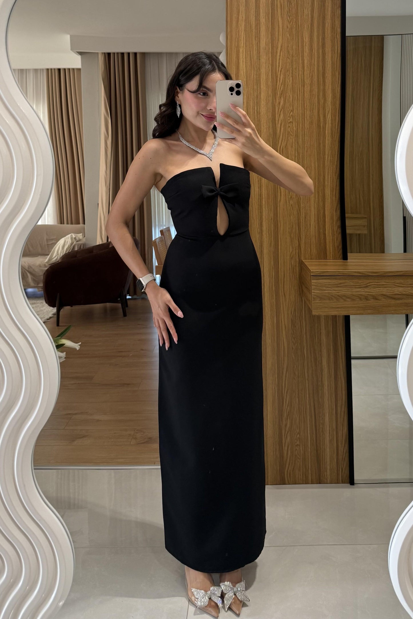 Marlowe Siyah Şık Fiyonklu Elbise