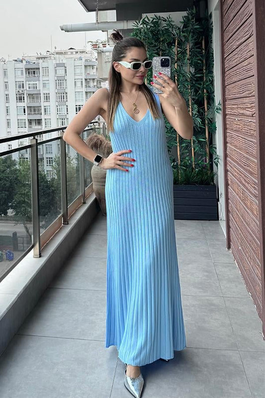 Marsıana Sıfır Kol Fitilli Elbise -Bebe Mavisi