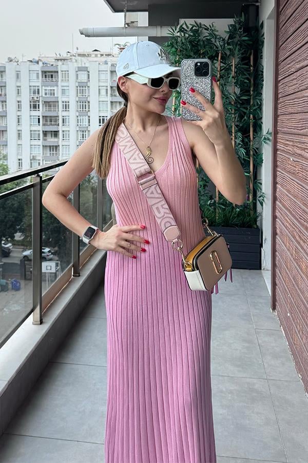 Marsıana Sıfır Kol Fitilli Elbise - Pembe