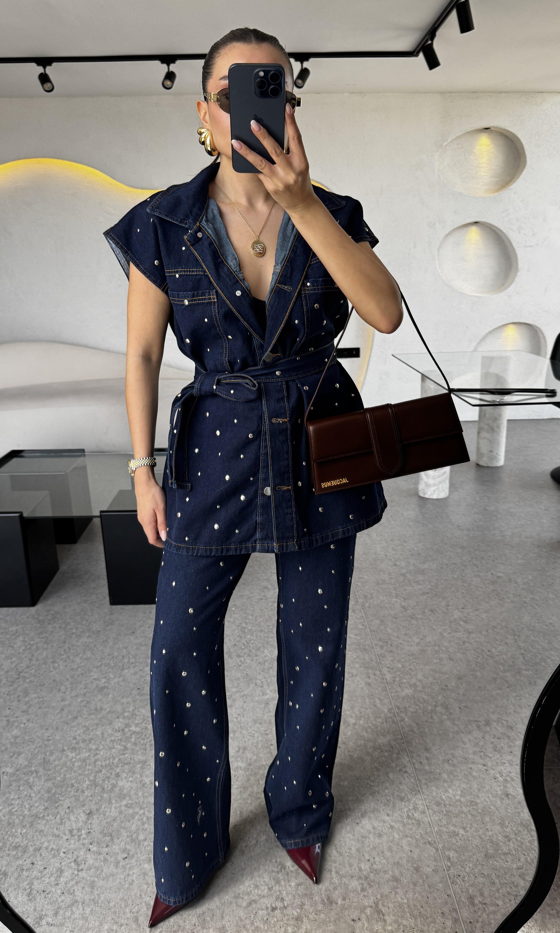 Martha Zımbalı Kuşaklı Denim Takım